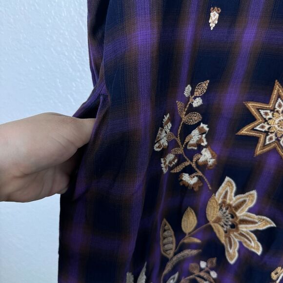 Johnny Was Dress Women Small Embroidered Floral Plaid Shift Southwest Boho NEW - Picture 10 of 13